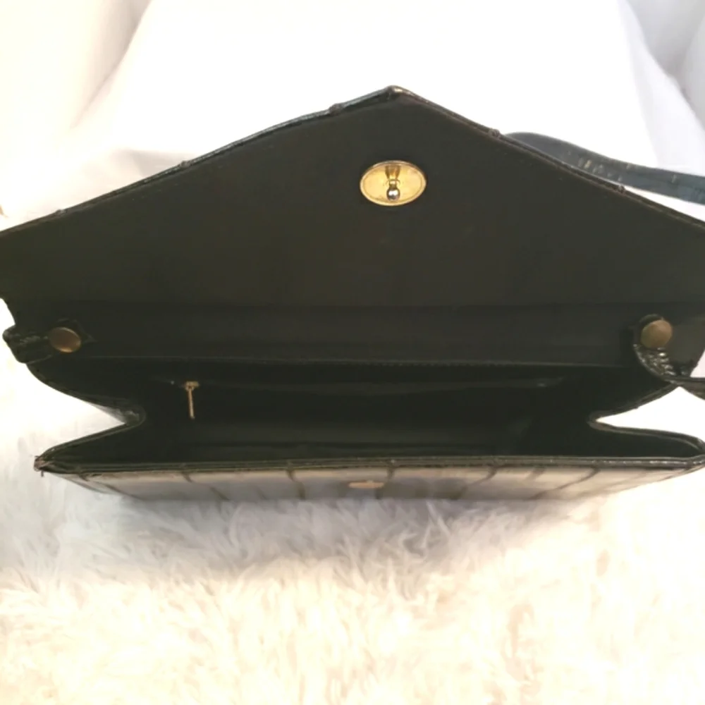 Black Faux Ell Skin  Convertible Shoulder Clutch Handbag